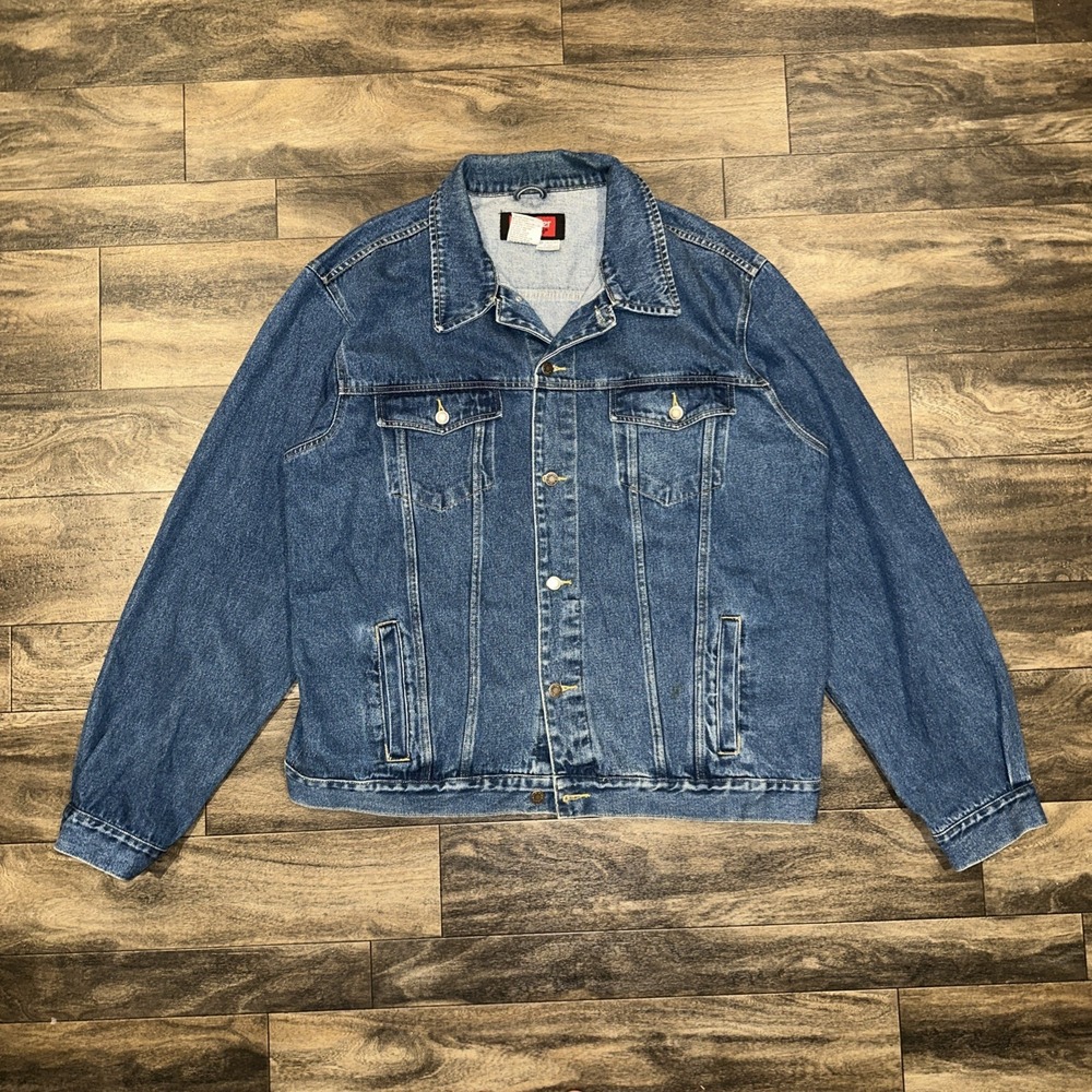 Vintage Wrangler Hero Denim Jean Trucker Jacket Dark Wash Longsleeve Men's 2XLT